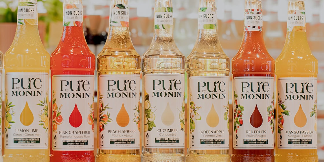 PURE by MONIN koncentrāti dzērienu un kokteiļu gatavošanai - bez pievienota cukura, bez saldinātājiem un mākslīgiem konservantiem